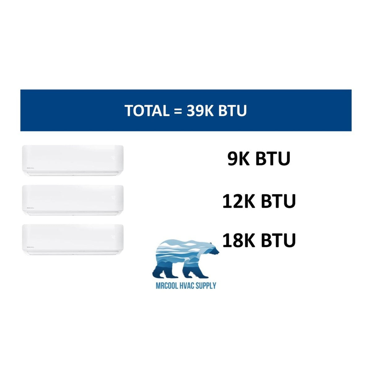 MRCOOL DIY Mini Split - 39,000 BTU 3 Zone Ductless Air Conditioner and Heat Pump with 35 ft. Install Kit, DIY348HP09121835