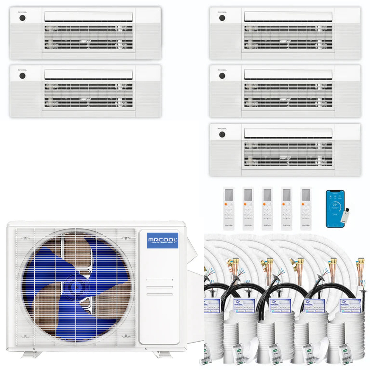 MRCOOL DIY 5th Gen 5-Zone 30,000 BTU Ceiling Cassette Ductless Mini Split Air Conditioner &amp; Heat Pump with 25ft. Pre-Charged Line Sets (6K+6K+6K+6K+6K), DIYM536HPC00D88