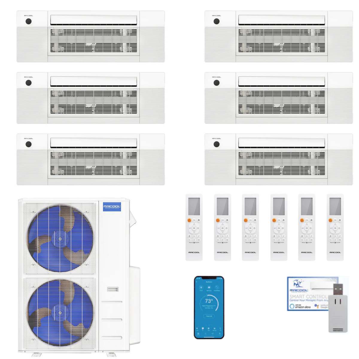 MRCOOL DIY 5th Gen 6-Zone 63,000 BTU Ceiling Cassette Ductless Mini Split Air Conditioner & Heat Pump (6K+9K+12K+12K+12K+12K), DIY6-BC-55HP060912121212