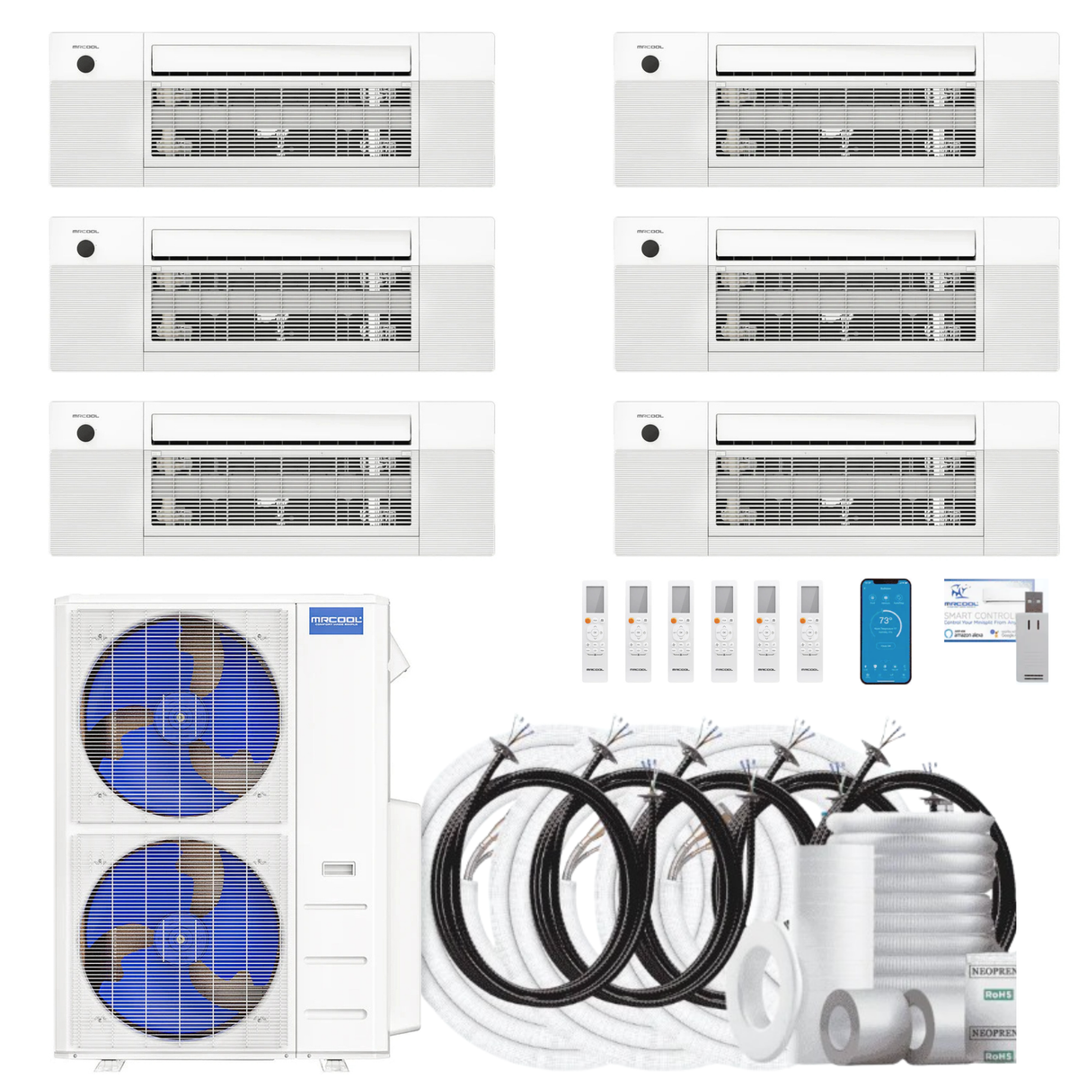 MRCOOL DIY 5th Gen 6-Zone 36,000 BTU Ceiling Cassette Ductless Mini Split Air Conditioner &amp; Heat Pump with 25ft. Pre-Charged Line Sets (6K+6K+6K+6K+6K+6K), DIYM648HPC00D100