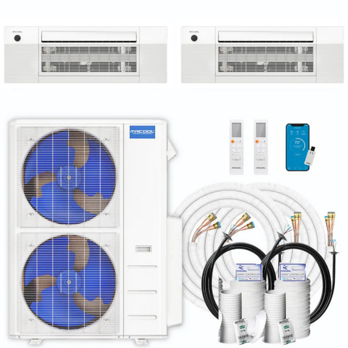 MRCOOL DIY 5th Gen 2-Zone 36,000 BTU Ceiling Cassette Ductless Mini Split Air Conditioner & Heat Pump with 25ft. Pre-Charged Line Sets (18K+18K), DIYM248HPC00D06