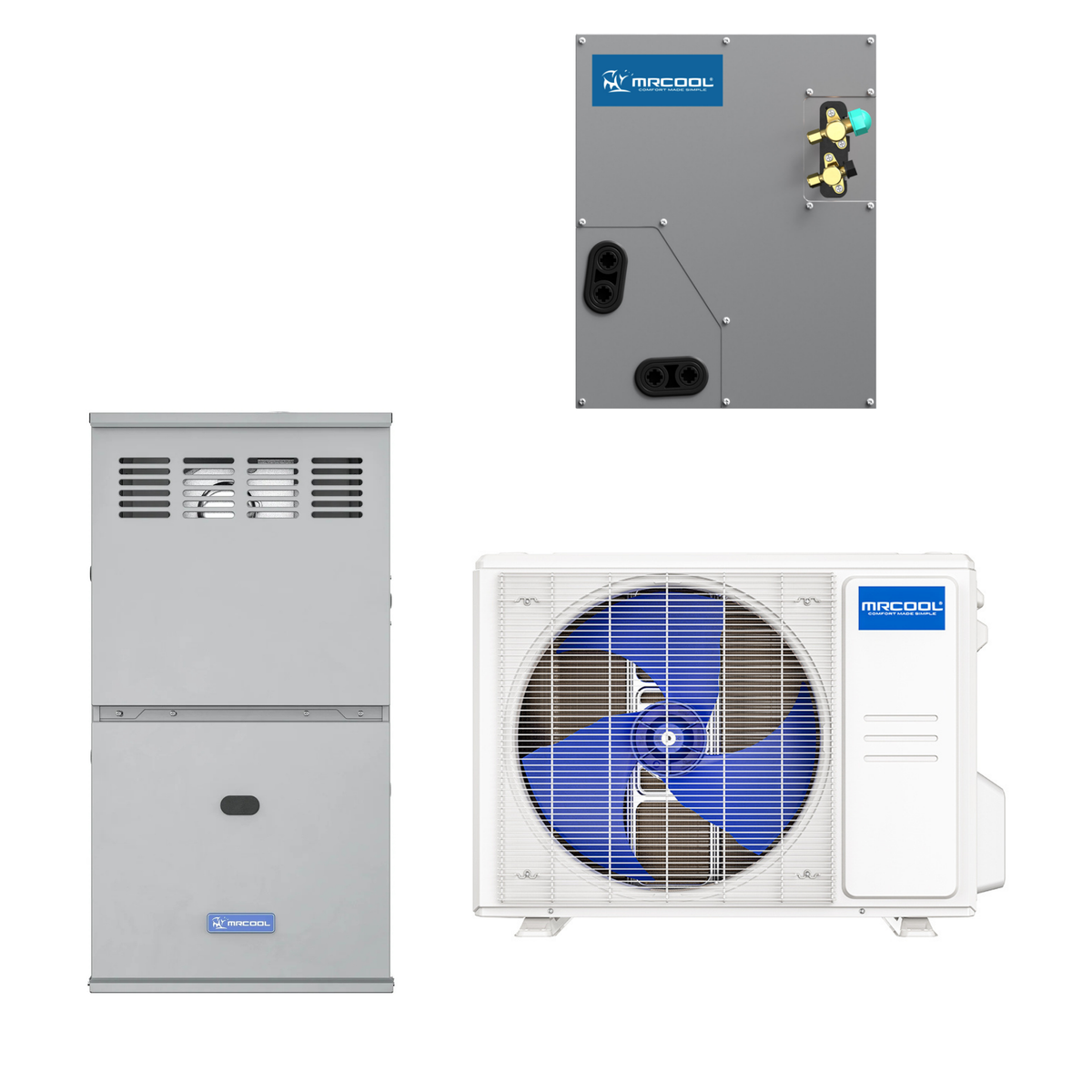 MRCOOL 1.5 Ton Central VersaPro Air Conditioner and 80% AFUE, 80K BTU 17.5" Gas Furnace Split System - Upflow, Horizontal, or Downflow