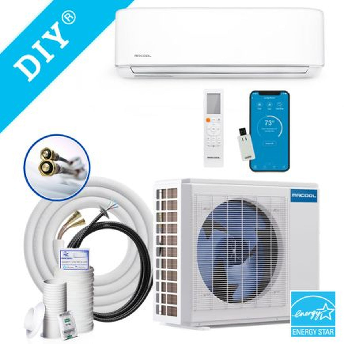 MRCOOL E Star DIY 4th Gen 12k BTU Ductless Mini-Split Air Handler 115V/60Hz, DIY-12-HP-WMAH-115C25