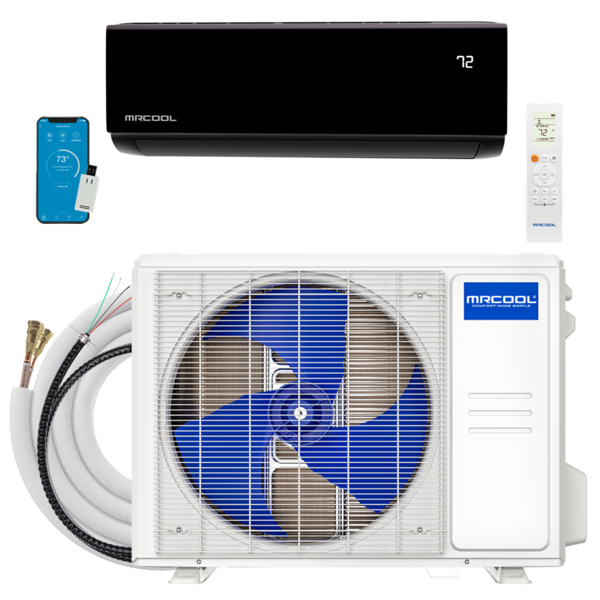 MRCOOL DIY Select 24,000 BTU Single Zone Mini Split System 230V with 11.5 ft. DIY Quick Connect Line Set - Black, DIYS-24-HP-B-230A11-O