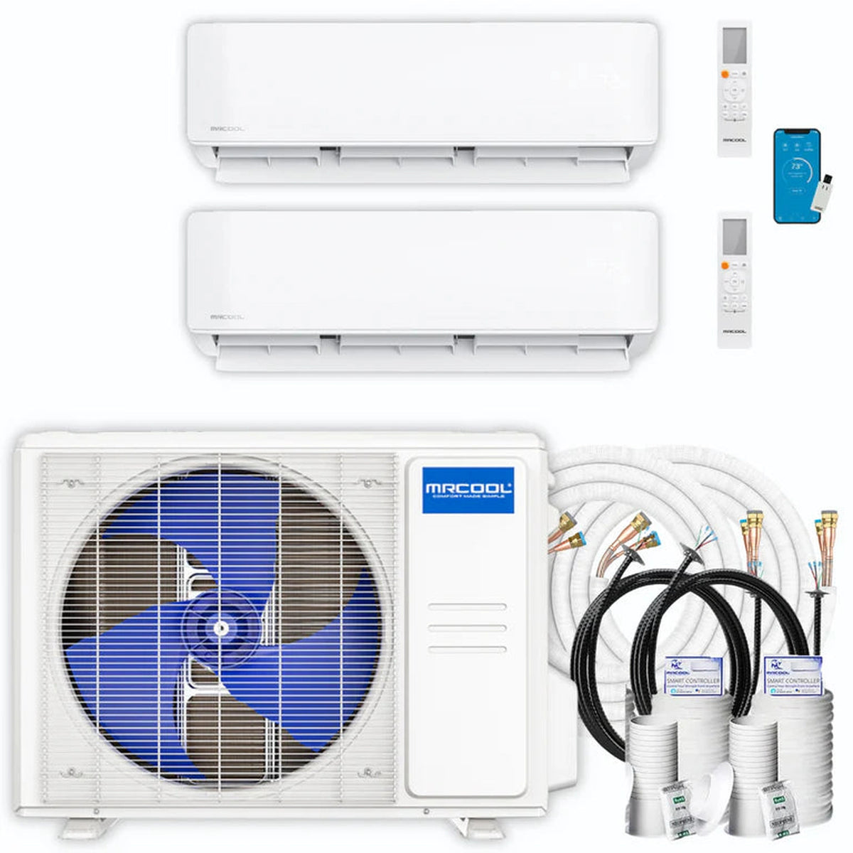 MRCOOL DIY 5th Gen 2-Zone 12,000 BTU Ductless Mini Split Air Conditioner &amp; Heat Pump with Pre-Charged 16ft. Line Sets (6K+6K), DIYM218HPW00D00