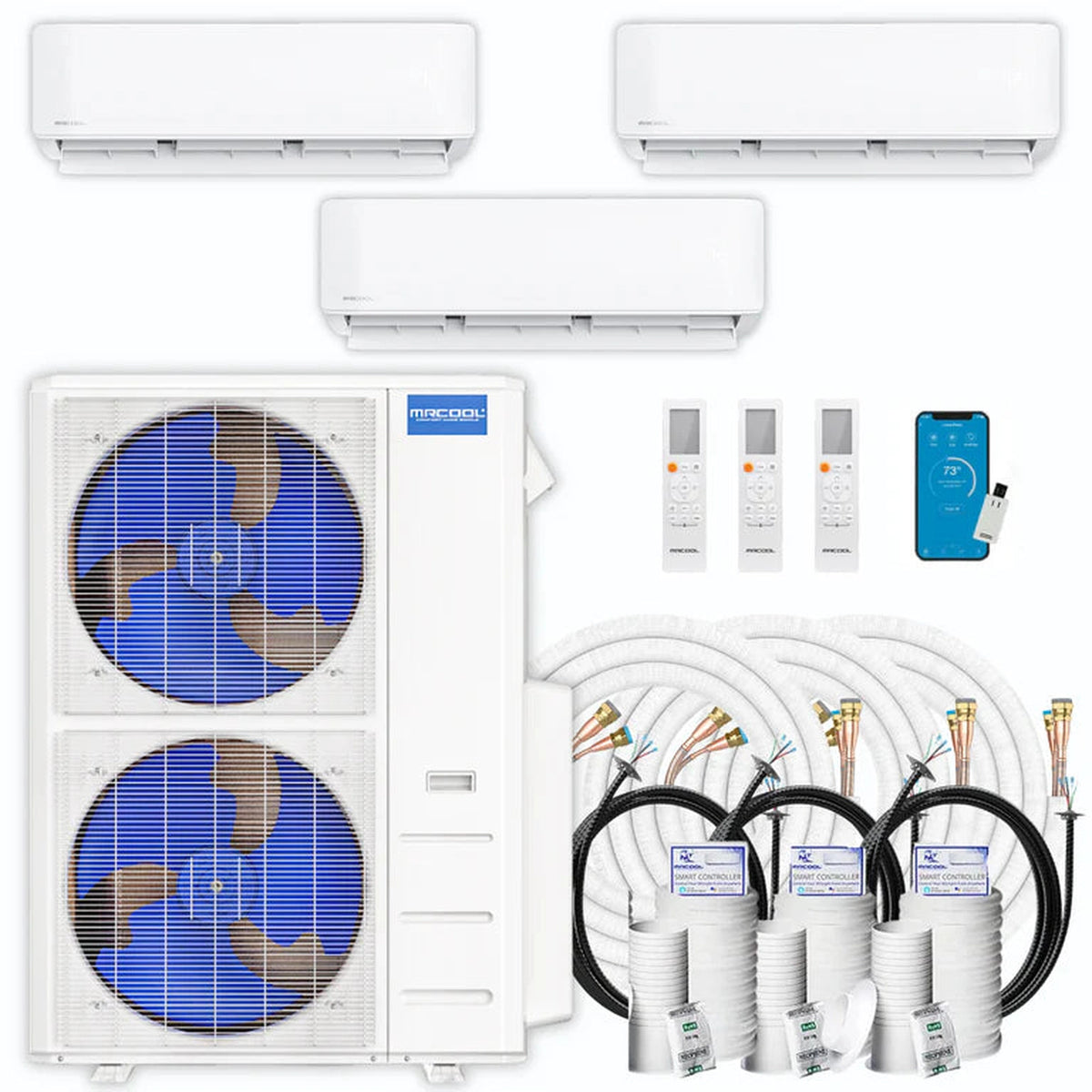 MRCOOL DIY 5th Gen 3-Zone 45,000 BTU Ductless Mini Split Air Conditioner & Heat Pump with 50ft. Pre-Charged Line Sets (9K+12K+24K), DIYM348HPW12D93
