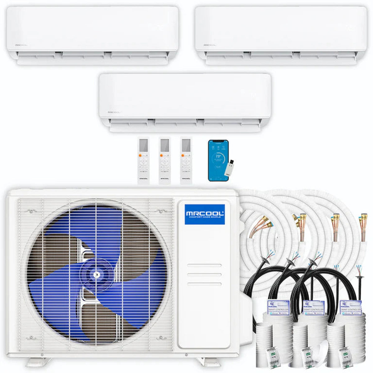 MRCOOL DIY 5th Gen 3-Zone 24,000 BTU Ductless Mini Split Air Conditioner & Heat Pump with 35ft. Pre-Charged Line Sets (6K+6K+12K), DIYM336HPW00D36