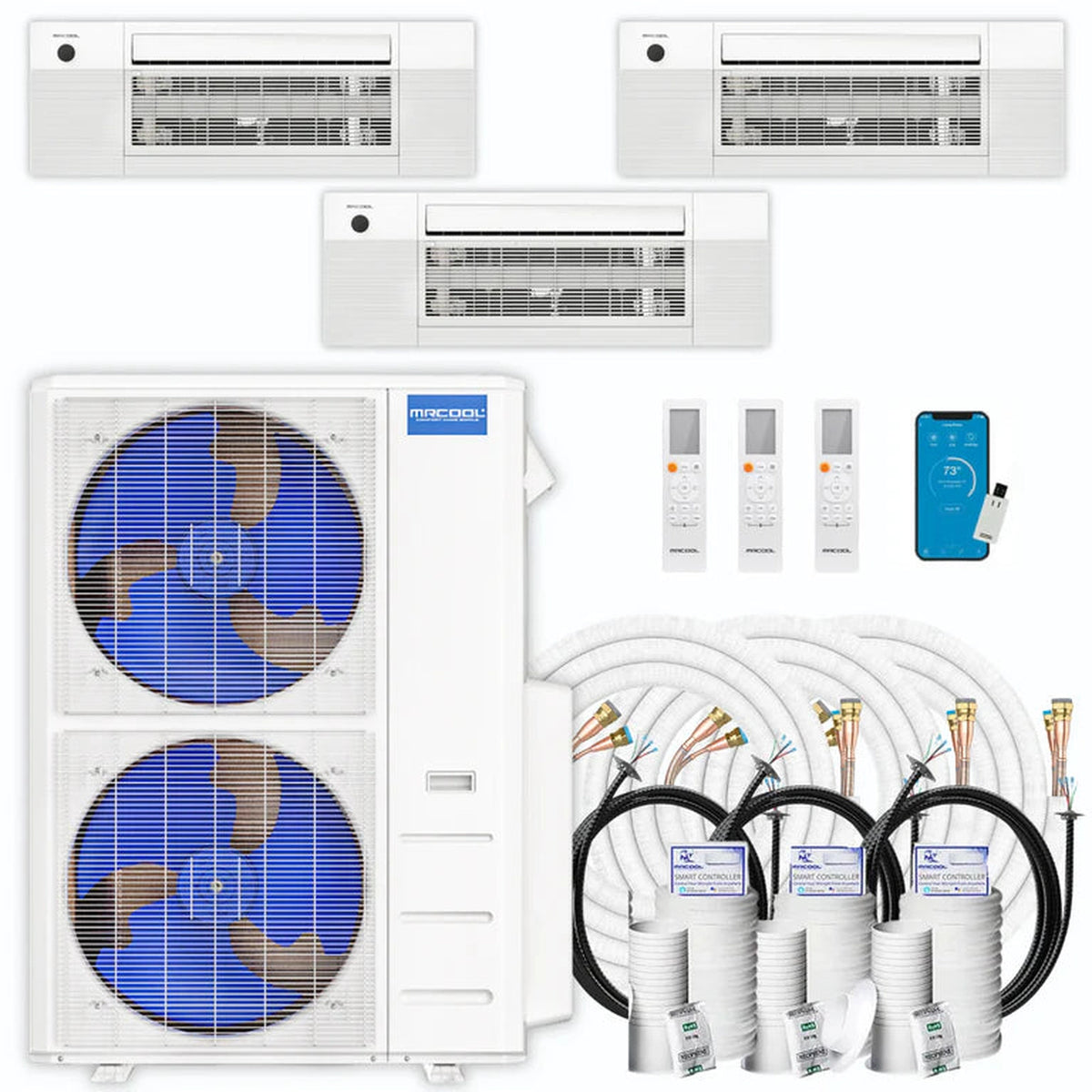 MRCOOL DIY 5th Gen 3-Zone 33,000 BTU Ceiling Cassette Ductless Mini Split Air Conditioner & Heat Pump with 35ft. Pre-Charged Line Sets (9K+12K+12K), DIYM348HPC04D36