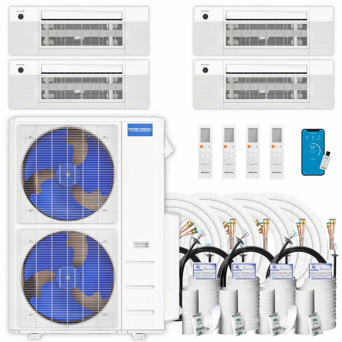 MRCOOL DIY 5th Gen 4-Zone 45,000 BTU Ceiling Cassette Ductless Mini Split Air Conditioner & Heat Pump with 50ft. Pre-Charged Line Sets (9K+12K+12K+12K), DIYM455HPC15D255