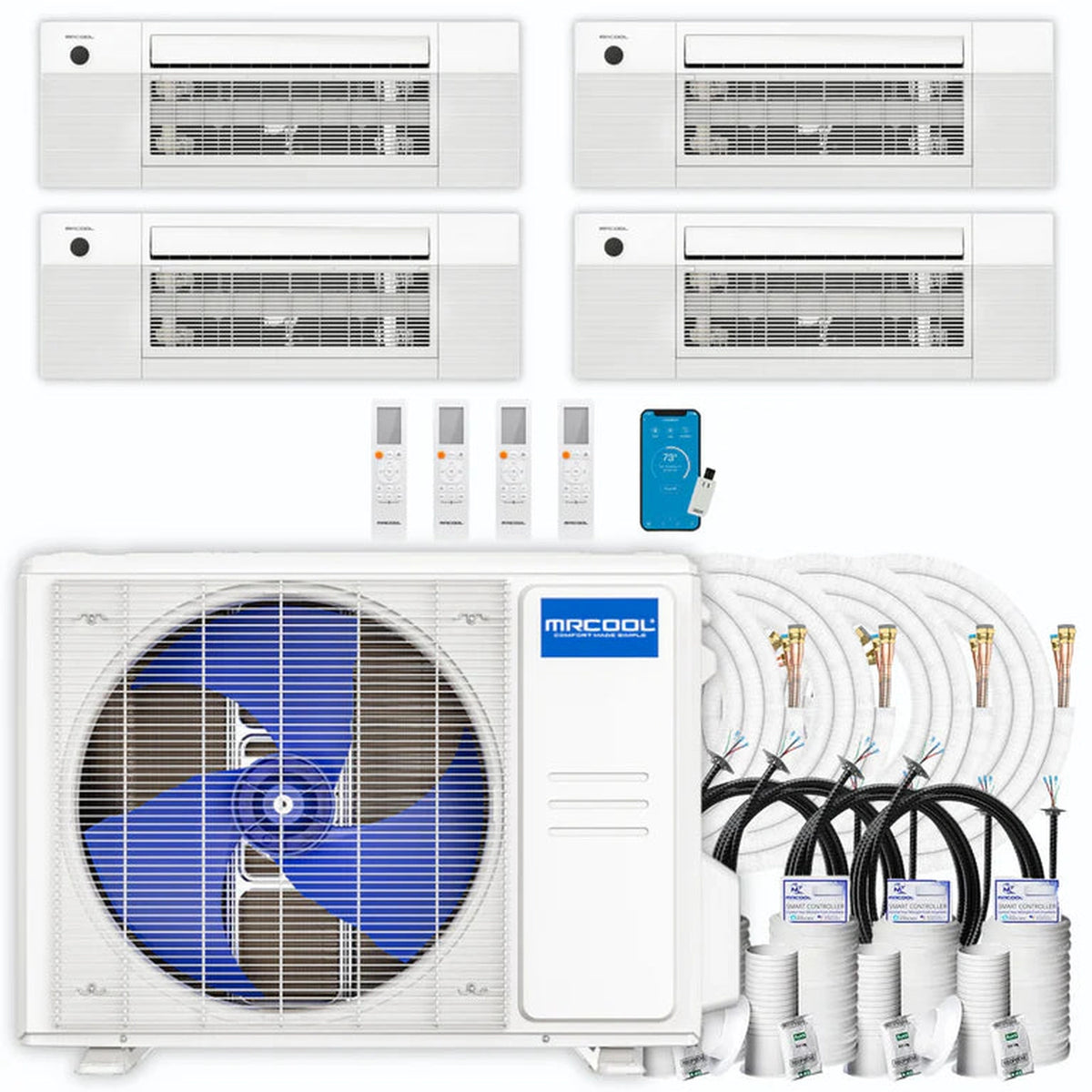 MRCOOL DIY 5th Gen 4-Zone 24,000 BTU Ceiling Cassette Ductless Mini Split Air Conditioner &amp; Heat Pump with 25ft. Pre-Charged Line Sets (6K+6K+6K+6K), DIYM427HPC00D88
