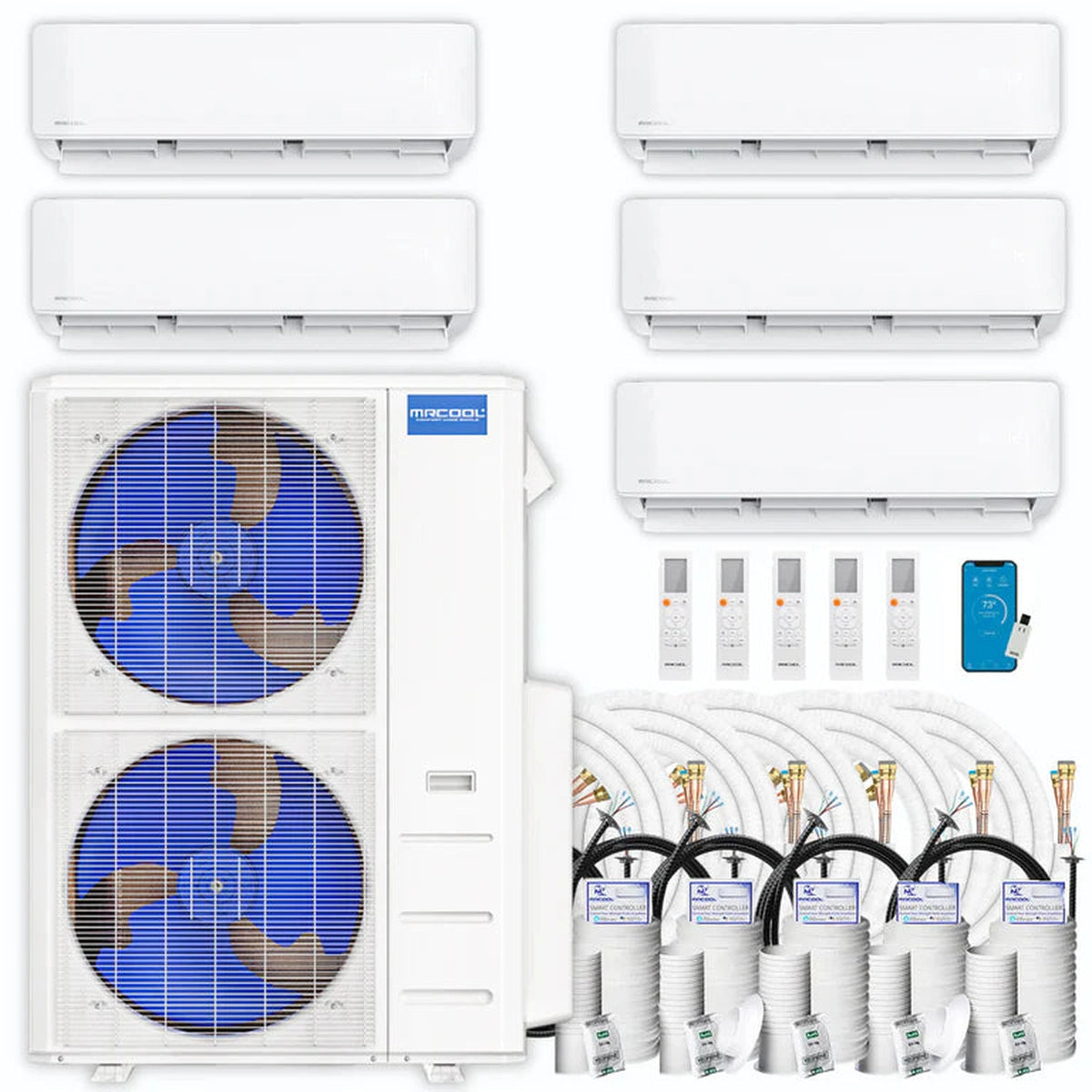 MRCOOL DIY 5th Gen 5-Zone 45,000 BTU Ductless Mini Split Air Conditioner & Heat Pump with 25ft. Pre-Charged Line Sets (9K+9K+9K+9K+9K), DIYM555HPW24D88