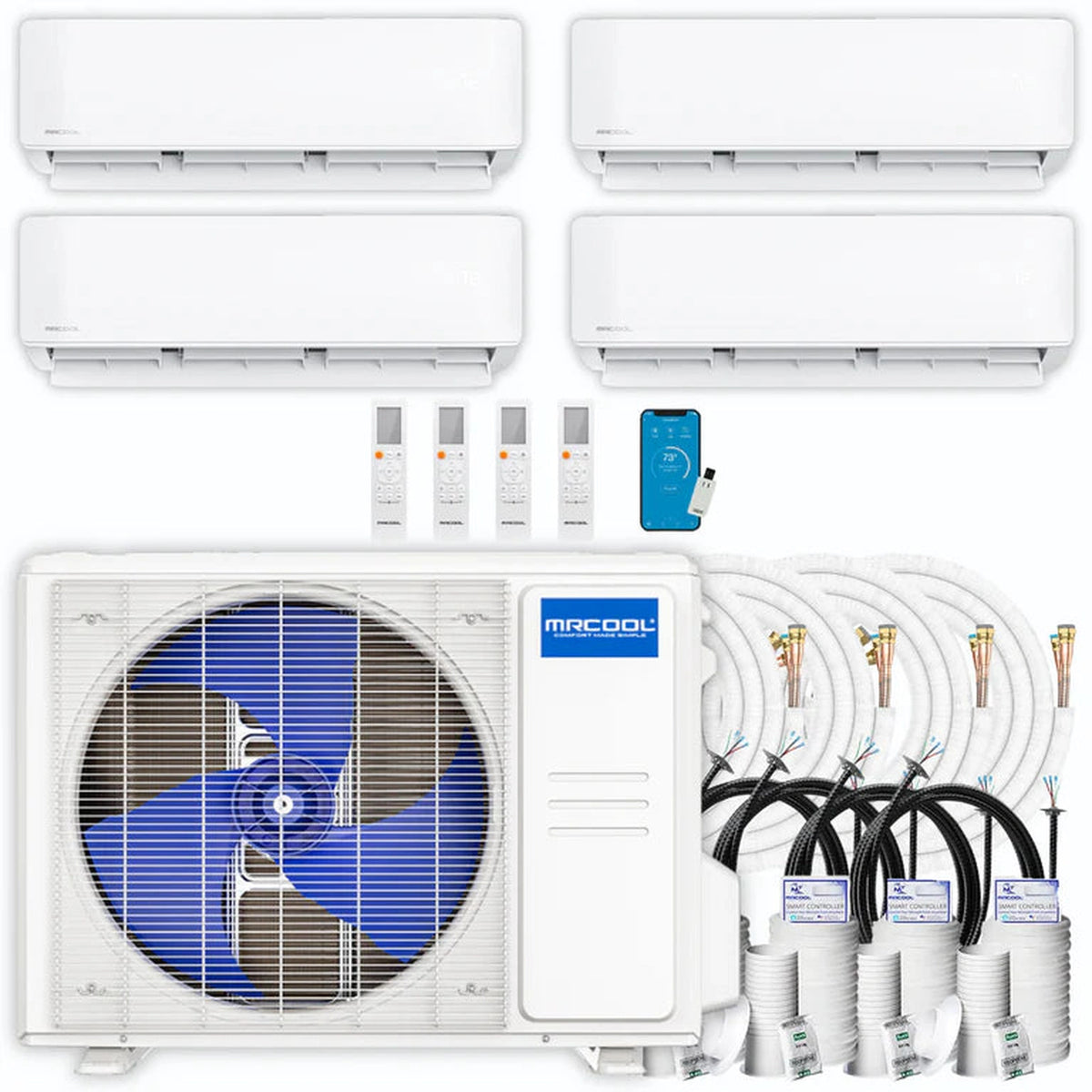 MRCOOL DIY 5th Gen 4-Zone 24,000 BTU Ductless Mini Split Air Conditioner &amp; Heat Pump with 50ft. Pre-Charged Line Sets (6K+6K+6K+6K), DIYM427HPW00D205