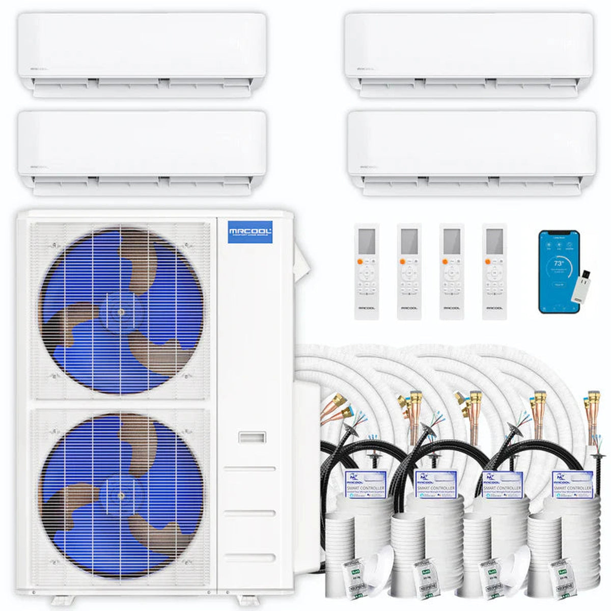 MRCOOL DIY 5th Gen 4-Zone 42,000 BTU Ductless Mini Split Air Conditioner & Heat Pump with 25ft. Pre-Charged Line Sets (9K+9K+12K+12K), DIYM448HPW20D122